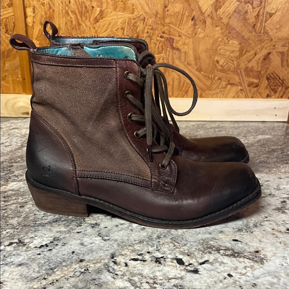 Roan Stylish Brown Leather and Canvas Ankle Boots